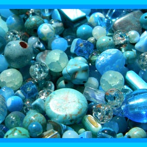New 6/oz Loose Glass, Gemstone Beads Light Blues Mix beads lot 6-20mm Mixed colors & shaped Bead lot FREE SHIPPING NO JuNK!