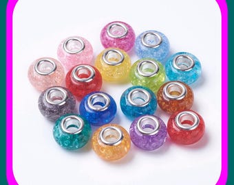 100/Pc Solid color 14mm Crackle large 5.0mm hole European beads lot mix random picked High Quality Resin Colorful charm beads