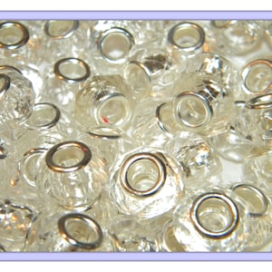 New 20/Pc GLASS 14mm Crystal Clear color Faceted  European beads lot Large 5.0mm Holes Fit most European bracelets FREE shipping(Y51)