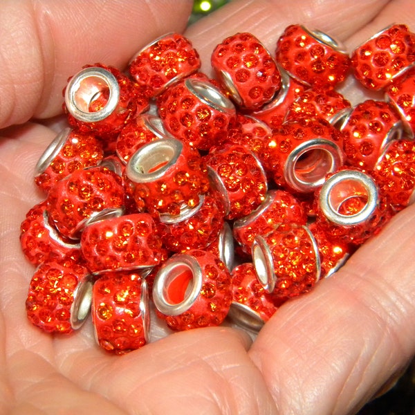 NEW 20/Pc large hole European ORANGE Paved Crystal charm beads lot 5.0mm Hole Fit most European charm bracelets, pens, garden steak