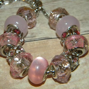 NEW 1/Kit Snake chain Bracelet and European beads lot Metal & GLASS Colorful Pink&#39;s with silver accent spacer bracelet lot As pictured(A2)