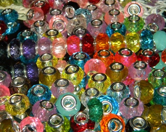 NEW 50/Pc 14mm RESIN faceted cut large 5.0mm hole European beads lot mixed random picked Mixed lot Color Fit most European charm bracelets