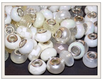 50/Pc large hole White/gray European beads lot mixed random picked High Quality RESIN Colorful Fit most European charm bracelets (WH)