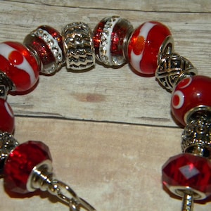 NEW 1/Kit Snake chain Bracelet and European beads lot Metal & GLASS Colorful Red&#39;s with silver accent spacer bracelet lot As pictured(A1)
