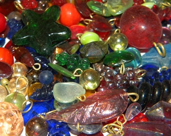 134/pc Loose Glass /Brass Dangle mixed beads lot 6mm-30mm Mixed colors & shapes Bead lot, No junk