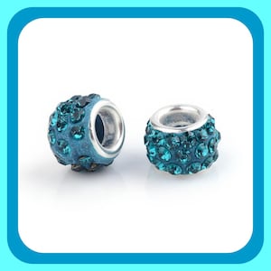 NEW 30/Pc large hole European Teal Blue Paved Crystal charm beads lot 5.0mm Holes Fit most European charm bracelets, pens, garden steak