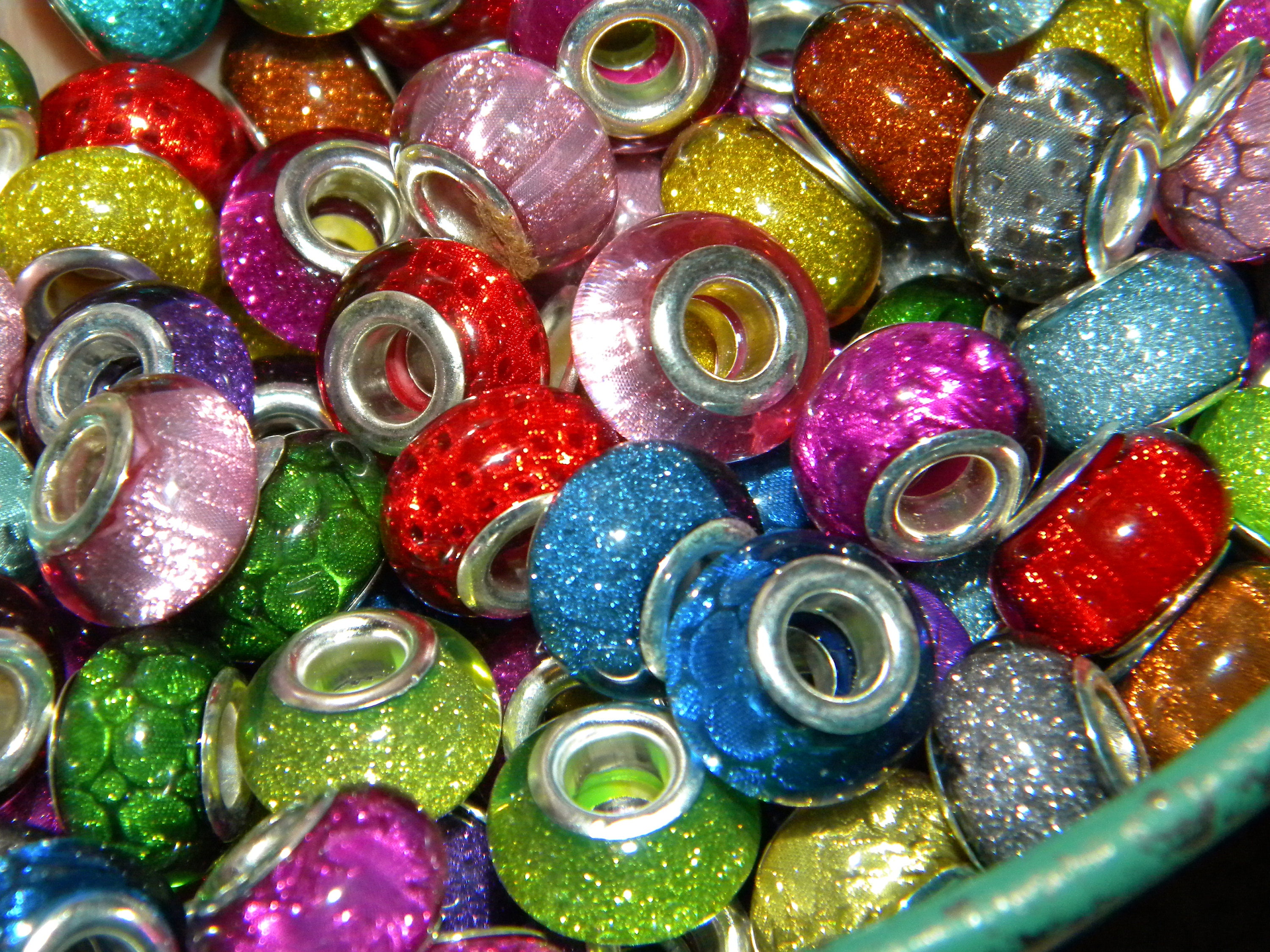 NEW 30/Pc large hole Holographic glitter European beads lot mixed ran…