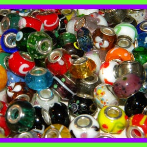 NEW 100/Pc large hole 14mm European beads lot mixed random pick GLASS Colorful Fit most European charm bracelets FREE shipping 5.0mm Holes