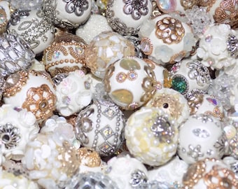 15/Pc Focal Fancy BOHO only Elite Jesse James beads mixed White's 10mm-25mm Handmade Kashmiri Beads