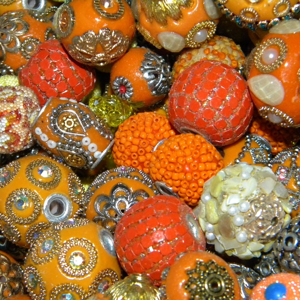 New 15/Pc ORANGE/YELLOW Fancy BoHo Elite Artisan Focal Only Jesse James beads mixed beads lot 15-25mm FREE Shipping Handmade Kashmiri Beads