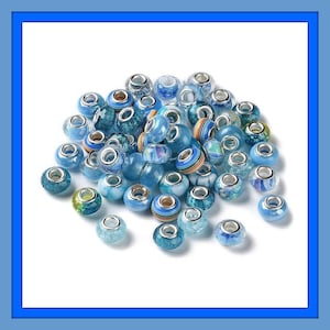 New 50/Pc large hole Light BLUES European beads lot mixed random picked High Quality RESIN Colorful Fit most European charm bracelets(LB)
