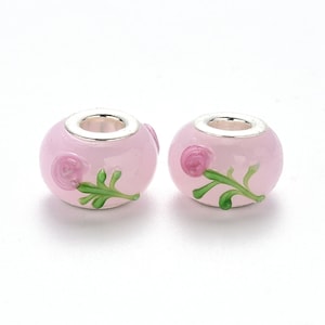 NEW 20/Pc Pink/ Floral Pastel Large 5.0mm hole European beads lot 14mm GLASS Colorful Fit most European charm bracelets FREE shipping(#043)