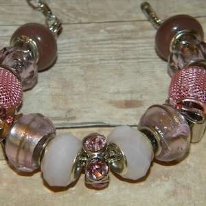NEW 1/Kit Snake chain Bracelet and European beads lot Metal & GLASS Colorful Pink&#39;s with silver accent spacer bracelet lot As pictured(A4)