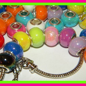 NEW 100/Pc Iridescent 14x10mm RESIN solid colors large 5mm hole European bead mix random picked Colors Fit most European charm bracelets(OP)