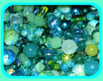 New 8/oz Loose Glass Beads Ocean Mix, Blues and greens Mix beads lot 6-20mm Mixed colors & shaped Bead lot FREE SHIPPING