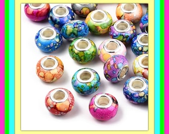 100/Pc Alcohol splattered large hole European beads lot mix random picked High Quality Resin Colorful Fit most European charm bracelets