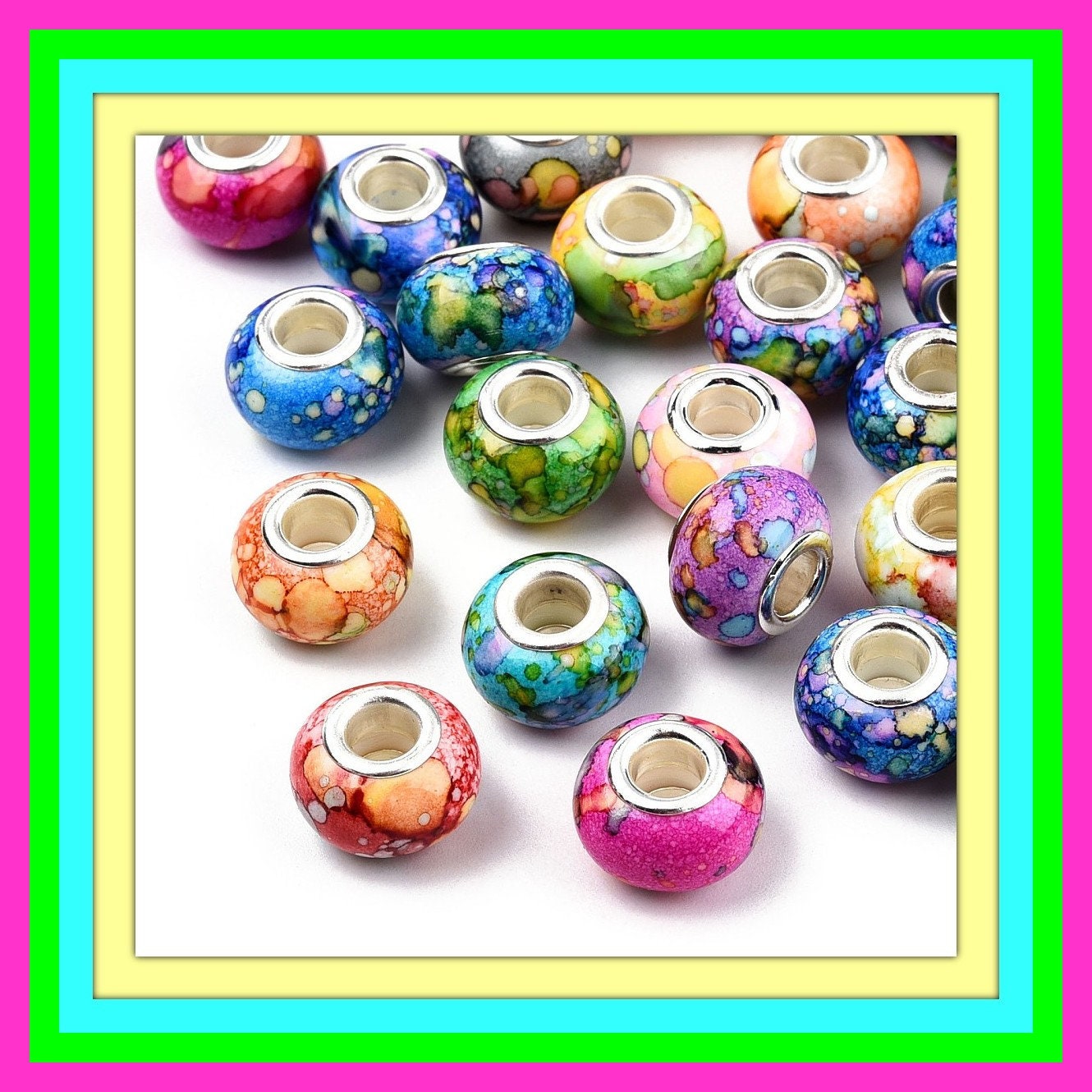 NEW 50/pc GLASS Solid Faceted Large Hole European Beads Lot