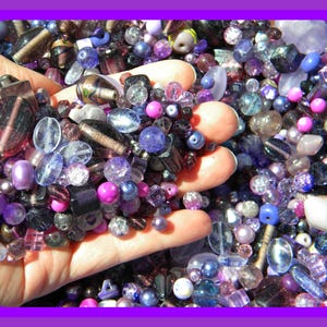 New 8/oz Loose Glass Beads Purple, Plum, Grape, Lavender Mixed beads lot 6mm-20mm Mixed colors & shaped Bead lot FREE SHIPPING NO JuNK