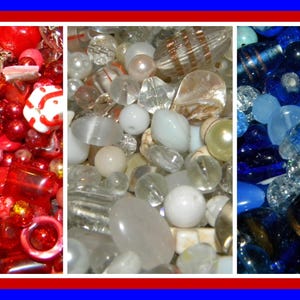 New 8/oz Glass Bead mix Americana Red/White/Blue Forth of July mixed loose beads lot 6-20mm Mixed colors & shaped Bead lot FREE SHIPPING