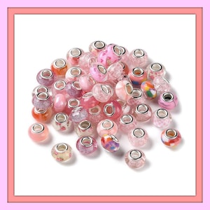 New 50/Pc large hole Mixed PINK&#39;S European beads lot mixed random picked High Quality RESIN Colorful Fit most European charm bracelets(PK)