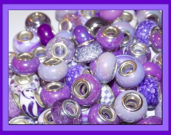 50/Pc large hole PURPLES European beads lot mixed random picked High Quality RESIN Colorful Fit most European charm bracelets (PL)