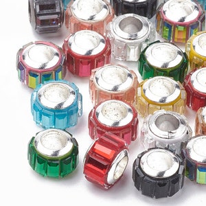 NEW 50/Pc large hole European 11x7mm Crystal charm spacer beads lot mixed random picked colors 5.0mm Holes Fit most European charm bracelets