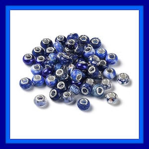 New 50/Pc large hole Dark BLUES European beads lot mixed random picked High Quality RESIN Colorful Fit most European charm bracelets(DB)