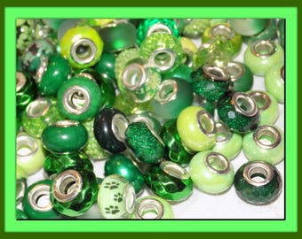 50/Pc European beads lot large hole Mixed 14mm GREEN'S random color mix, RESIN large hole 5.0mm (GR)