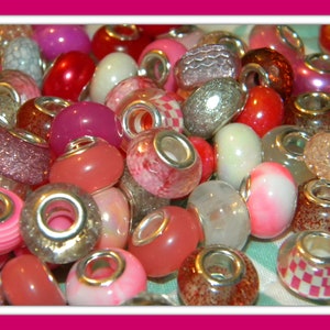 NEW 30/Pc Love Red/white Pinks large hole European beads lot mix random picked High Quality resin Colorful Fit most European charm bracelets