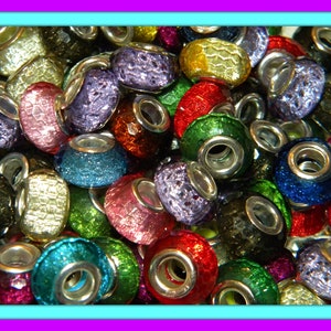 NEW 100/Pc FACETED large hole Holographic glitter European beads lot mixed random pick RESIN 5.0mm Holes Fit most European charm bracelets