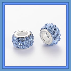 NEW 30/Pc large hole European Periwinkle Blue Paved Crystal charm beads lot 5.0mm Hole Fit most European charm bracelets, pens, garden steak