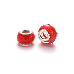 New 20/Pc GLASS 14mm Red Raised dotted edge European beads lot Large 5.0mm Holes Fit most European bracelets FREE shipping(F02)