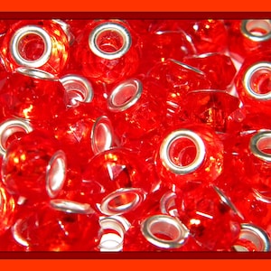 New 20/Pc GLASS 14mm Red clear color Faceted  European beads lot Large 5.0mm Holes Fit most European bracelets FREE shipping(CRR)