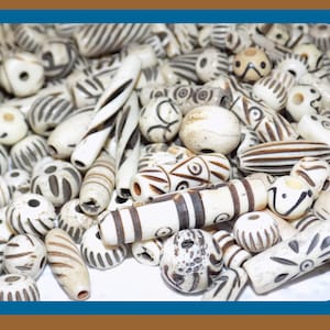 50/Pc MIXED BOHO Hippy Tribal Carved Bone beads heishi, oval, round, Tube beads 10mm-50mm Bulk Beads