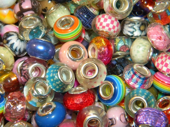 20/50 pcs Assorted European large hole beads, multicolor large hole spacer  beads, Random picked Acrylic beads for Jewelry bracelet