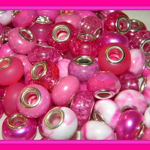 New 50/Pc large hole Fuchsia Hot PINK European beads lot mixed random picked High Quality RESIN Colorful Fit most European charm bracelets