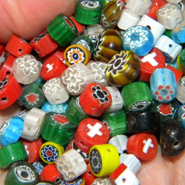 New 100/pc Millefiori, cane, lampwork Glass mixed colors & shaped beads lot 5mm-8mm Loose Beads Mixed Random pick lot FREE SHIPPING (CA)