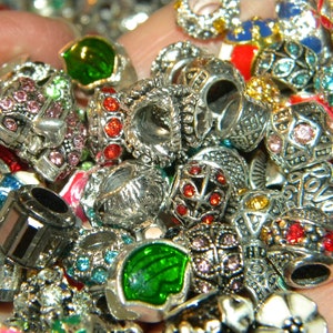 30/Pc SUPER FANCY large hole European 12-14mm rhinestone, crystal, enamel METAL beads lot mixed Random pick