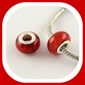 NEW 20/Pc Cranberry RED 14mm Glitter Holographic RESIN European beads lot 5.0mm Large 5.0mm hole, Fit most European charm bracelets(04B)