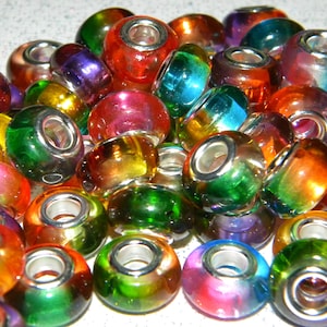 NEW 50/Pc large hole OMBRE two toned European beads lot mixed random picked Quality RESIN 5.0mm Holes Fit most European charm bracelets
