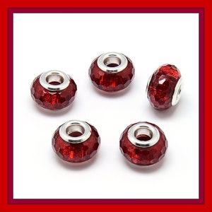 NEW 20/Pc RED 14mm Multi Faceted Holographic RESIN glitter European beads lot 5.0mm Large 5.0mm hole, Fit most European charm bracelets(04A)