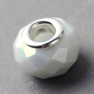 New 20/Pc GLASS 14mm Opec White color Faceted  European beads lot Large 5.0mm Holes Fit most European bracelets FREE shipping(LW)
