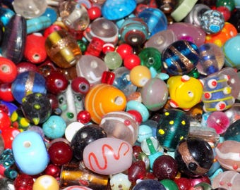 1/2 POUND Glass mixed colors & shaped beads lot 6mm-22mm Loose Beads Mixed Random pick lot FREE SHIPPING.... No junk, No wood No plastic