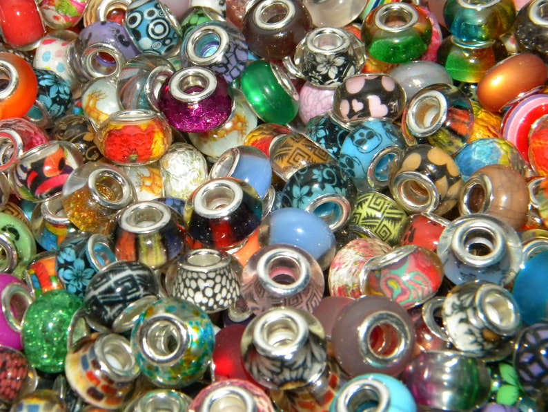 NEW 150Pc large hole European beads lot mixed random picked High Quality resin and Colorful Fit most European charm bracelets