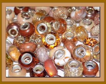 New 50/Pc Mixed Browns, Beige Large hole European beads lot random picked High Quality RESIN Colorful Fit most European charm bracelets(BR)