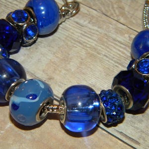 NEW 1/Kit Snake chain Bracelet and European beads lot Metal & GLASS Colorful Blue&#39;s with silver accent spacer bracelet lot As pictured(A18)