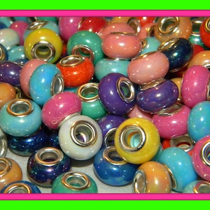 NEW 50/Pc Iridescent 14mm RESIN solid colors large 5mm hole European bead mix random picked Colors Fit most European charm bracelets