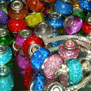 NEW 50/Pc large hole Holographic glitter European beads lot mixed random picked Quality RESIN 5.0mm Holes Fit most European charm bracelets