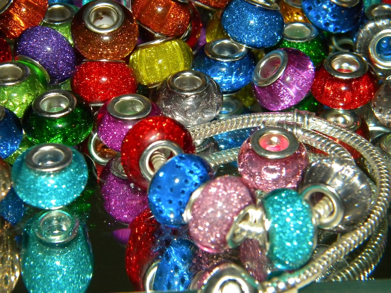 NEW 30/pc Large Hole Holographic Glitter European Beads Lot Etsy