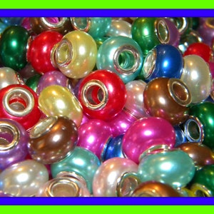 New 50/Pc Resin iridescent Pearlized colors 14mm large 5.0mm hole European beads lot mix random pick Color European charm bracelets(PL)